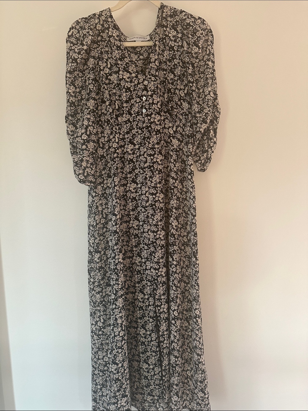 Emma & Michele Black and White Floral Long Sleeve Maxi Dress